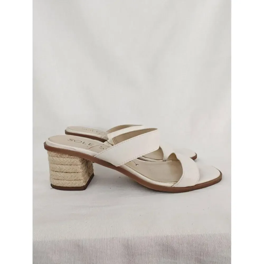Sole Society LUNESPA Block Heel Sandals Two Strap Vegan Leather Jute Double 8.5‎